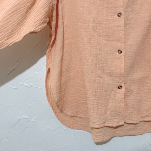 Roxy Women's Morning Time Gauze Linen Pink Button-Up Shirt Sz Large - Picture 4 of 12